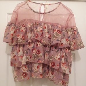 Womens Truth NYC Ruffled Floral Top Sz Large